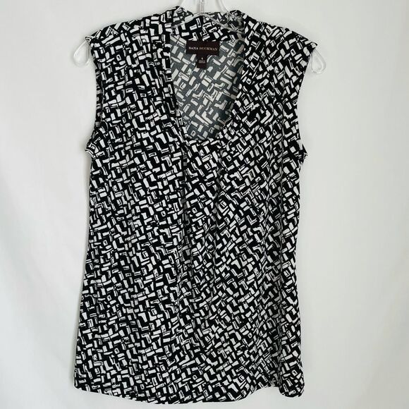 🟢Dana Buchman Top Black White Geometric Size S - Picture 1 of 5